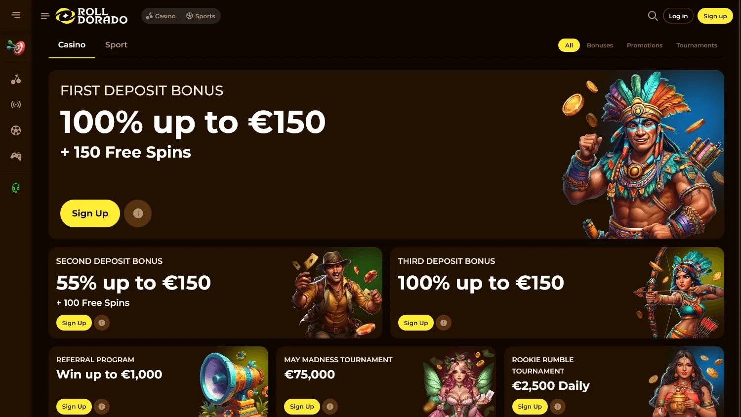 Rolldorado Casino promotions screen on desktop